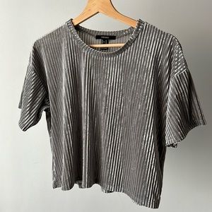 Forever 21 velvet stripped cropped top metallic silver grey M